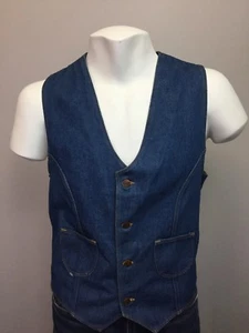 Chaleco de mezclilla de colección Wrangler etiqueta negra para hombre grande motociclista occidental Canadá década de 1970 rodeo - Imagen 1 de 10