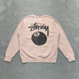 Stussy 8 Ball Crewneck Sweatshirt Mens Large Pink Dyed Stained THRASHED Hype - Picture 1 of 19
