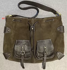 NOVIN "Mashad Leather" große braune Wildledertasche mit messingfarbenen Beschlägen neu ohne Etikett - Bild 1 von 8