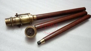 Antiguo bastón de madera con brújula de latón ~ mango de telescopio de tránsito bastón para caminar - Imagen 1 de 4