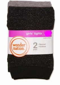Wonder Nation 2 Pair Girls Black & Grey Fleeced Footless Tights Size L New - Picture 1 of 1