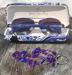 Vera Bradley Deep Night Paisly Case& Juicy Couture Purplish Aviators/Chain NWT - Picture 1 of 15