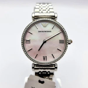 NEW GENUINE EMPORIO ARMANI AR1779 WOMEN'S WATCH SILVER & PINK DIAL GIANNI T-BAR - Picture 1 of 8