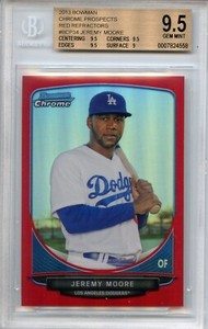 JEREMY MOORE RC 2013 BOWMAN CHROME PROSPECTS RED REFRACTOR #'d /5 🔥BGS 9.5🔥