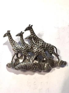 Vintage Sterlingsilber Giraffe Familie 4 in Gras Safari Pin EUC - Bild 1 von 3