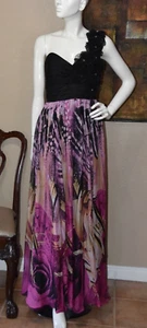 Mikael Aghal Designer One-Shoulder Blumendesign Rüschen Chiffon Kleid Gr 10 - Bild 1 von 9