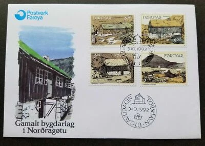 [SJ] Faroe Islands Houses In Nordragota 1992 Architecture Landscape Mountain FDC - Image 1 of 4