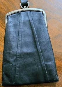 Wristlet Leather Black Purse Handbag Beaded Metal Frame 7x5" Mirror Attached - Picture 1 of 4