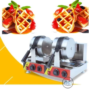 110V Double-head Round Waffle Maker Machine Non-stick Temperature Time Control - Picture 1 of 24