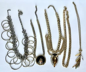 Lotto di 5 collane oro dichiarazione catene tono oro non testate 1 libbra 3,8 once 18-29" - Foto 1 di 24