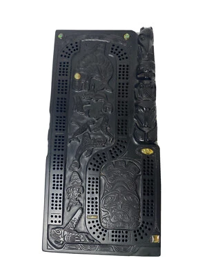 Haida Totem Pole Cribbage Board First Nation Canada Native Art Pearlite 13.5 " - Image 1 of 4