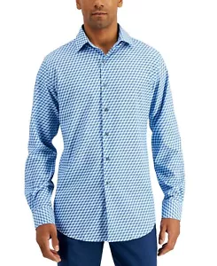 Alfani Men's Slim Fit 4-Way Stretch Dress Shirt Blue-White, 14-14.5 32-33 - Picture 1 of 2