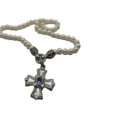 Colar Judith Ripka ametista esterlina ametista colar cruz maltesa pérola 925 - Imagem 1 de 4