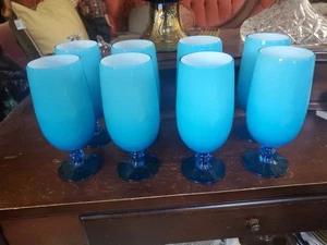 Set Of 8 Azure Blue Carlo Moretti Italian Cased 7 In Goblets - Picture 1 of 9