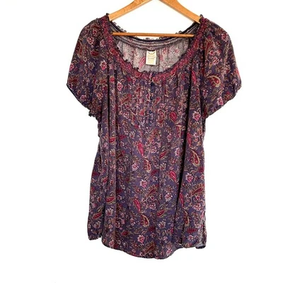 Camisa para mujer Faded Glory Plus 1X púrpura rayón cachemir cuello ajustado manga corta Foto 1 de 4