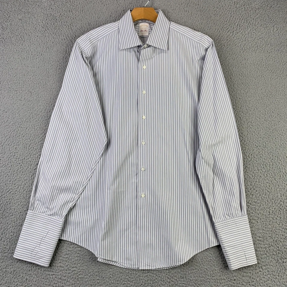 Camisa Brooks Brothers polar dorada para hombre 16-35 azul blanco egipcio Italia EE. UU. Foto 1 de 4