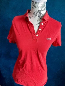 Polo Hollister rossa So Cal elasticizzata manica corta collo taglia L Y2K - Foto 1 di 5