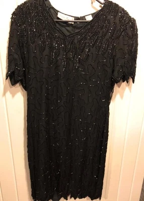 LAURENCE KAZAR NEW YORK BEADED SEQUINED DRESS SIZE L CRUISE, HOLIDAY ENTERTAINER - Image 1 of 3
