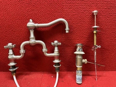 Used Polished Chrome Newport Brass Fairfield Kitchen Bridge Faucet 9451 Good Con - Image 1 of 4