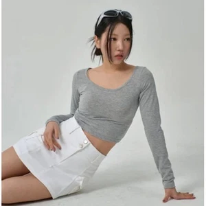 REFORMATION Long Sleeve Rib Knit Crop Top Gray Sz S {O49} - Picture 1 of 5
