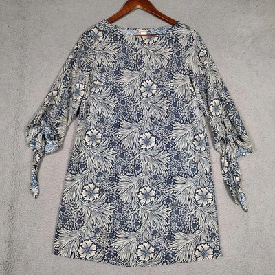 Vestido feminino William Morris & Co x H&M 6 bege azul floral manga curta 3/4  - Imagem 1 de 4