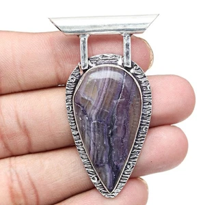 Necklace Gray Botswana Agate Gemstone Gift For Her Jewelry 2.25" - Picture 1 of 7