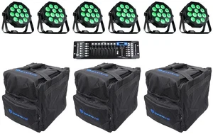 (6) Eliminator MEGA 64 PROFILE EP RGB+UV LED DJ Wash Lights+Bags+DMX Controller - Picture 1 of 10
