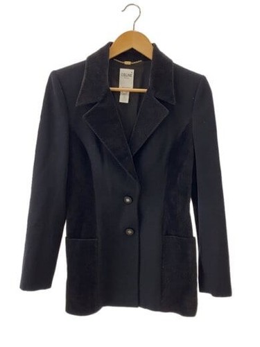CELINE OLD Co in velluto a coste Giacca su misura 36 Cotone Nero Solida