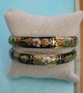 Set Of 2 Vintage Cloisonne Bracelets Clampers - Picture 1 of 5