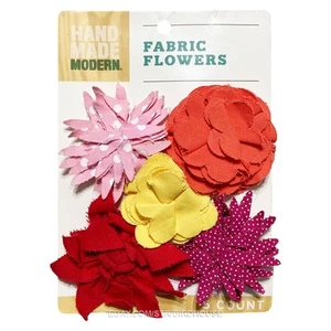 Adornos florales de tela modernos hechos a mano 5 adhesivos álbum de recortes artesanía colorido - Imagen 1 de 8