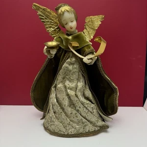 Vintage Koestel Handarbeit West Germany Wachsengel grüner Brokat 12" Baumspitze - Bild 1 von 13