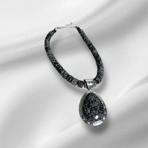 Jay King DTR Mine Finds Snowflake Obsidian Sterling Beaded Pendant Necklace - Picture 1 of 11