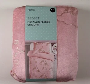 NEXT METALLIC FLEECE UNICORN BEDSET DUVET COVER PILLOWCASE - KIDS GIRLS - SINGLE - Picture 1 of 12