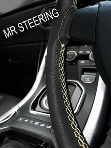 FOR JEEP COMPASS 2006-2016 TRUE LEATHER STEERING WHEEL COVER CREAM DOUBLE STITCH - Picture 1 of 5