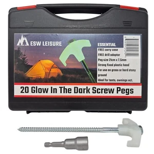 🔥X20 Glow In The Dark Screw In Tent Pegs Heavy Duty Steel Camping Awning Gazebo - Picture 1 of 4