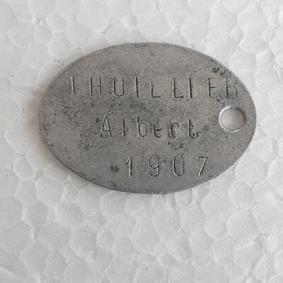plaque d'identité Thuillier Albert, 1907, 15x34 mm, amuminium - Photo 1/2
