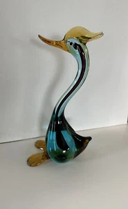 Murano Art Glass Bird Sculpture Figurine Teal Blue Purple Sommerso Vtg MCM Decor - Picture 1 of 23
