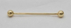 14K Solid Yellow Gold Straight Body Piercing Barbell  1.60 Inch 1.2gr - Picture 1 of 6