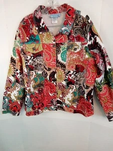 Koret Women's Denim Jacket Size 16 Paisley Print Button Closure Retro Chic VTG - Picture 1 of 5