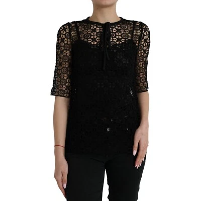 Blusa DOLCE & GABBANA Top Negra Floral Encaje Mangas Cortas IT38/US4/XS 1950usd Foto 1 de 4