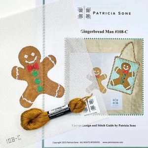 Patricia Sone Handpainted Needlepoint Canvas & Stitch Guide Gingerbread Man - Picture 1 of 1