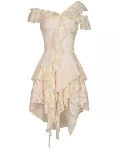 Dark In Love Womens Gothic Steampunk Asymmetric Lace Mini Dress VTG Off-White - Bild 1 von 12