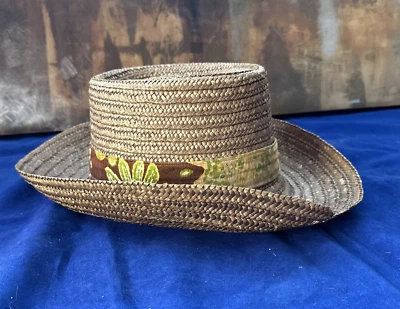 “The Planter” Made In italy Sz 7 / 56 Woven Grass Banded In Out  Breathable Hat - Image 1 of 4