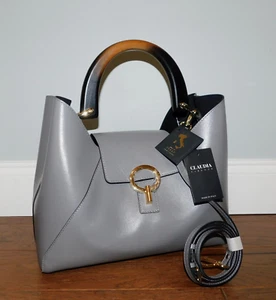 Claudia Firenze Isadora Italian Gray Leather Tote Satchel Handbag Purse w/Strap - Picture 1 of 13