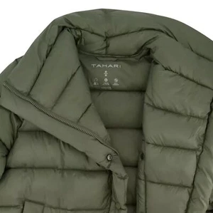 TAHARI Women's L (10) Asymmetrical Quilted Puffer Jacket Packable Green Zip NWT - Picture 1 of 5