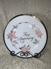 Vintage Gold And White Happy Anniversary 10" plate. Georgian Fine China. 