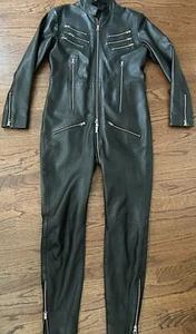 Genuine Soft Sheepskin Leather Catsuit - Black Jumpsuit Overall Bodysuit Suit - Picture 1 of 3
