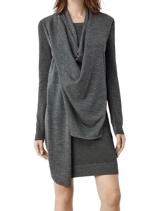 Vestido Suéter All Saints Drina Mujer 2 Gris Túnica Capucha Cuello Lana Asimétrica - Imagen 1 de 13