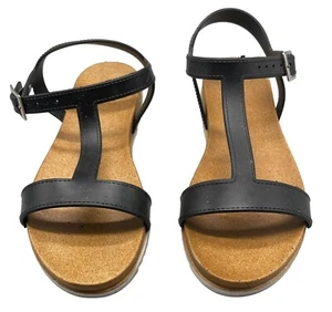 black sandals open toe ankle buckle bendable comfort medium 7/8 READ - Picture 1 of 7