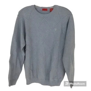 IZOD Blue Argyle Cotton Crew Neck Pullover Sweater Men’s Medium - Picture 1 of 6